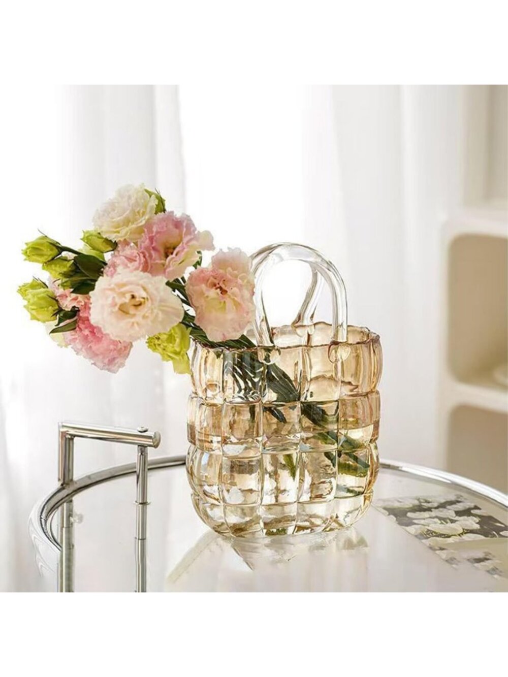 Elegant Purse Design Glass Vase - Unique Handheld Flower Holder for Home